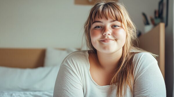 Mulher feliz com excesso de peso começou Wegovy